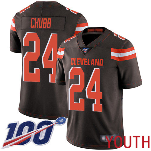 Cleveland Browns Nick Chubb Youth Brown Limited Jersey #24 NFL Football Home 100th Season Vapor Untouchable